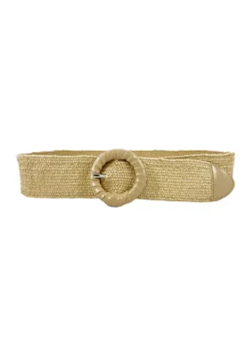 Stretchy Straw Wrapped Center Round Buckle Belt