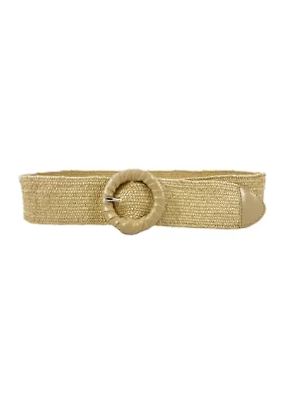 Stretchy Straw Wrapped Center Round Buckle Belt