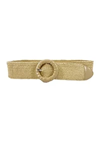 Stretchy Straw Wrapped Center Round Buckle Belt