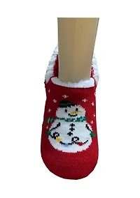 Snowman And Lights Sherpa Lined Slippers
