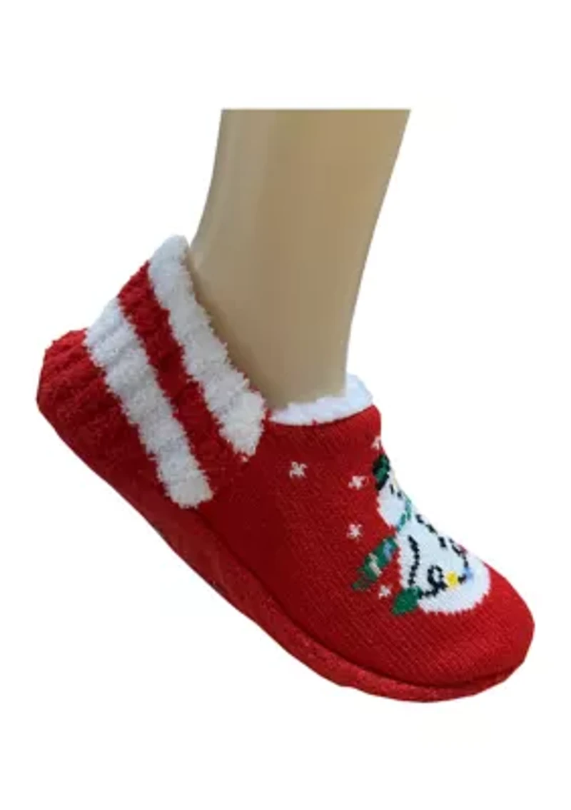Snowman And Lights Sherpa Lined Slippers