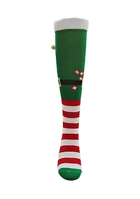 Elf Buckle Candy Cane and Bells Socks
