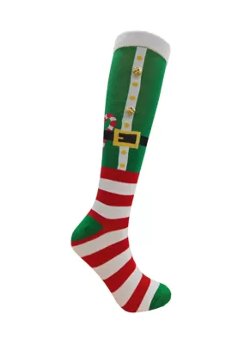 Elf Buckle Candy Cane and Bells Socks