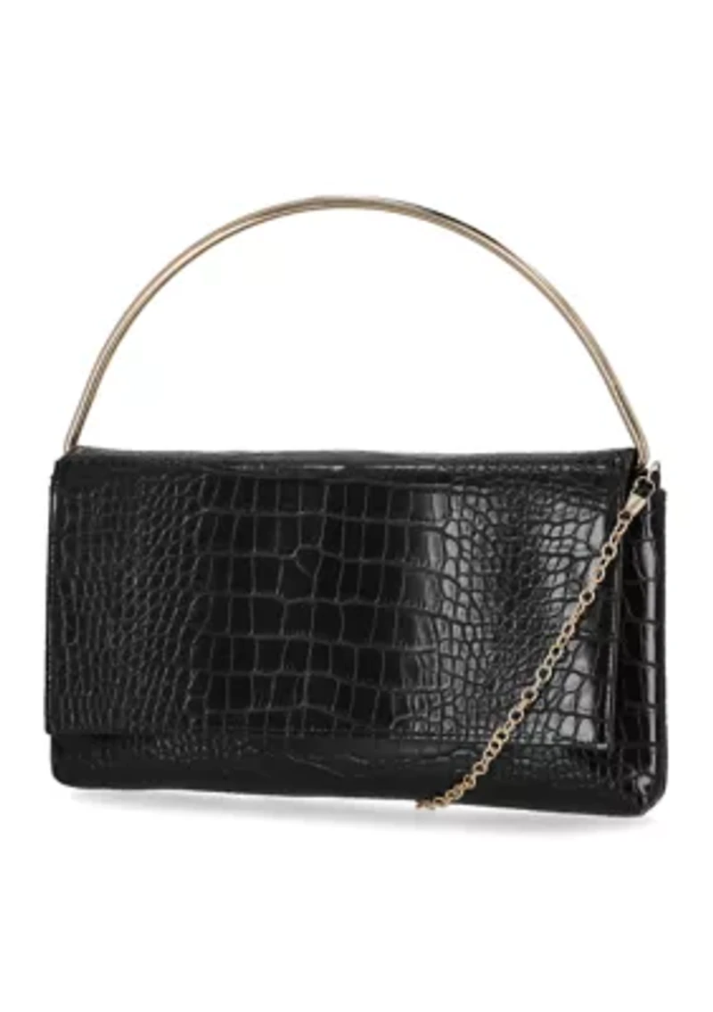 Isa Croco Top Handle Flap Clutch