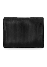 Lori Flap Brooch Pleated Satin Clutch