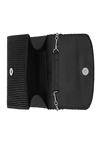 Lori Flap Brooch Pleated Satin Clutch
