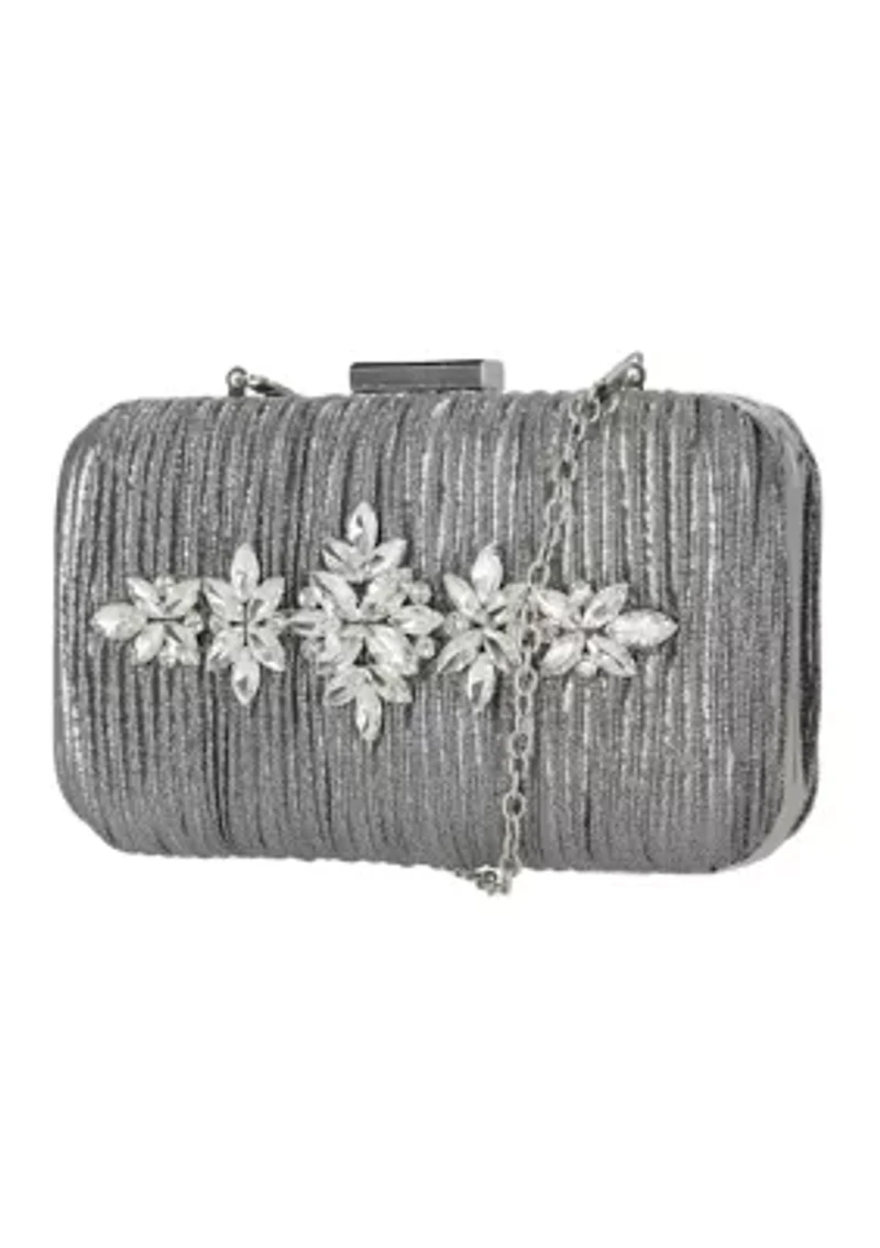 Sabrina Pleated Metallic Minaudiere Clutch