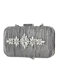 Sabrina Pleated Metallic Minaudiere Clutch