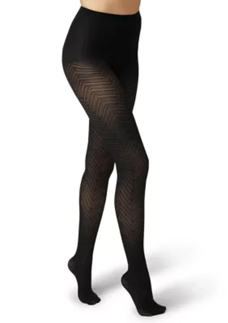Opaque Chevron Sheer Tights with Control Top