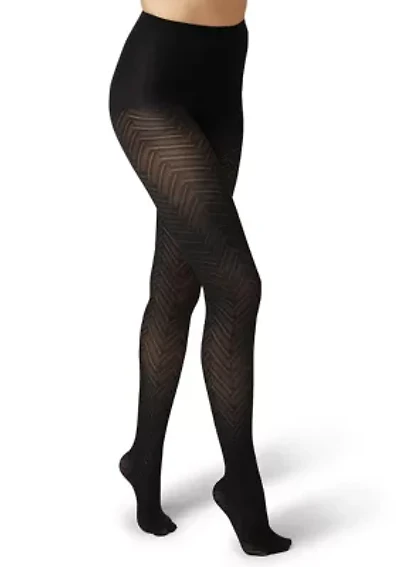 Opaque Chevron Sheer Tights with Control Top
