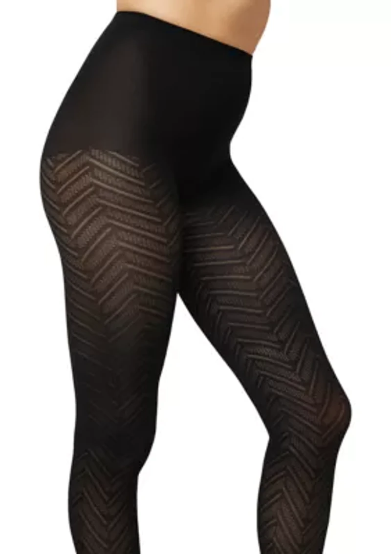 Opaque Chevron Sheer Tights with Control Top