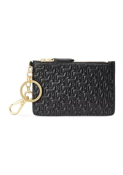 Logo Debossed Leather Zip Card Case