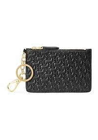 Logo Debossed Leather Zip Card Case