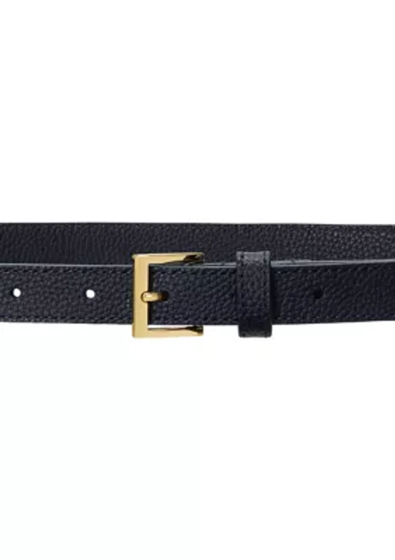Pebbled Leather Skinny Belt