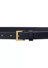 Pebbled Leather Skinny Belt