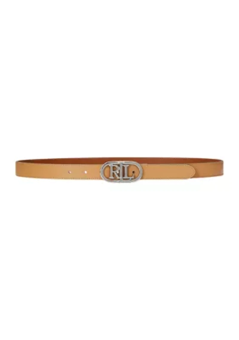 Oval-Logo Reversible Leather Skinny Belt