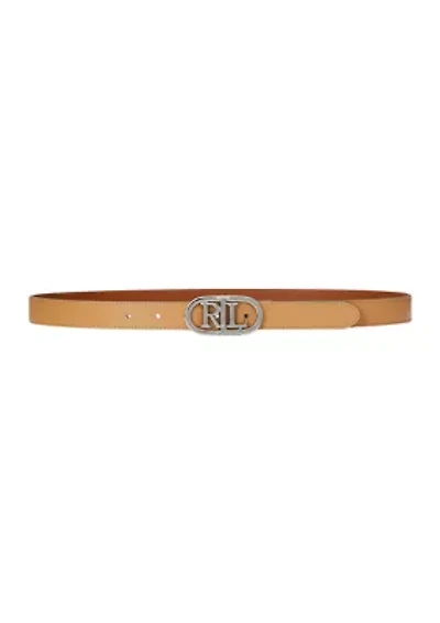 Oval-Logo Reversible Leather Skinny Belt