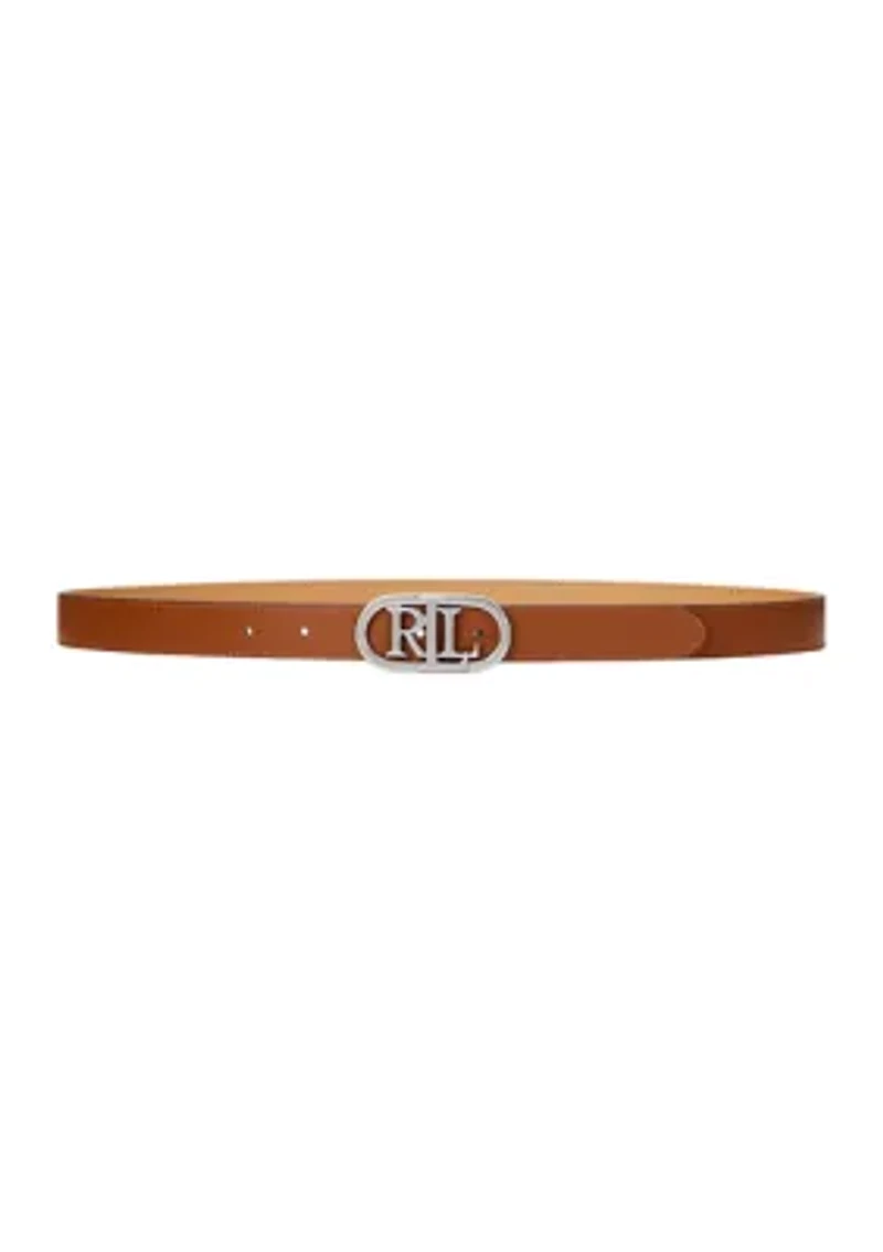 Oval-Logo Reversible Leather Skinny Belt
