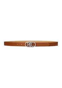 Oval-Logo Reversible Leather Skinny Belt