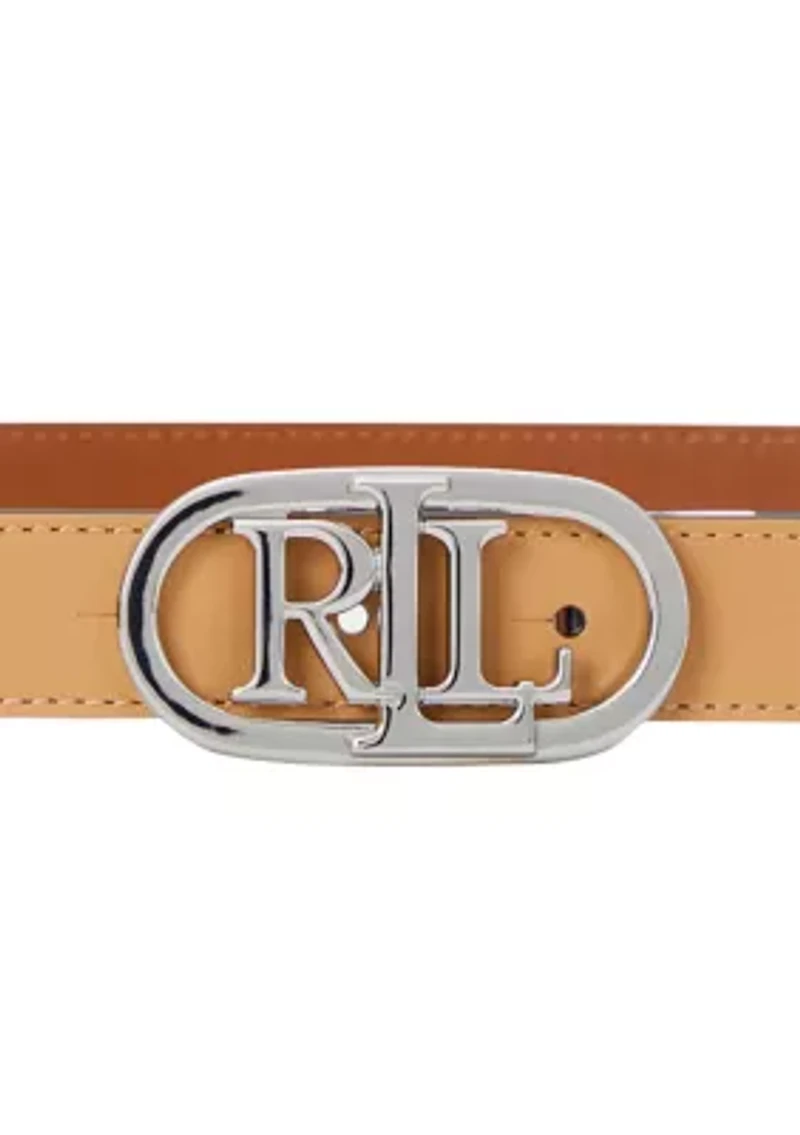 Oval-Logo Reversible Leather Skinny Belt