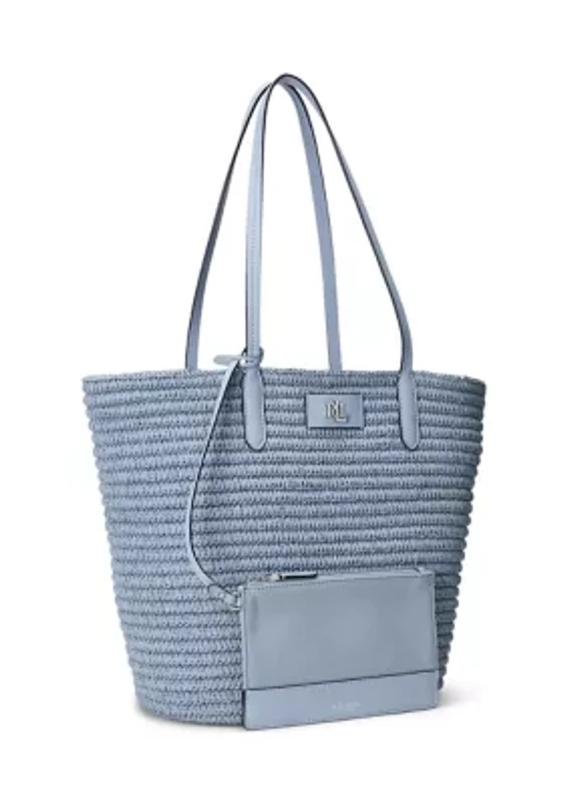 Leather Trim Straw Large Brie Tote Bag