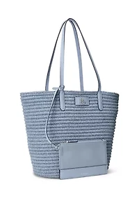 Leather Trim Straw Large Brie Tote Bag