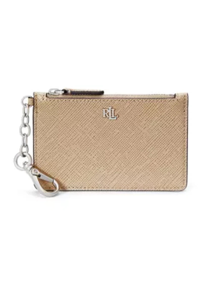 Crosshatch Leather Zip Card Case