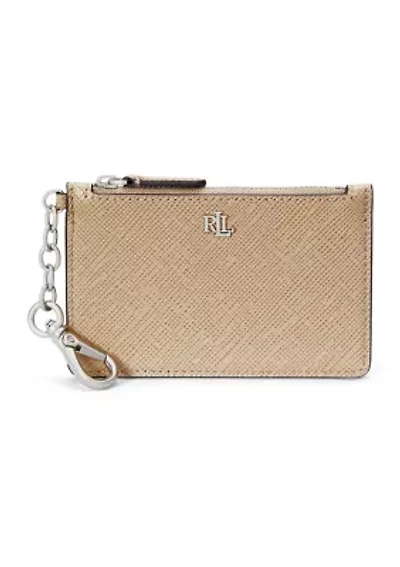Crosshatch Leather Zip Card Case