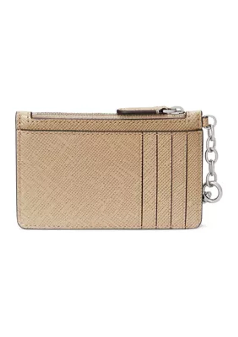 Crosshatch Leather Zip Card Case