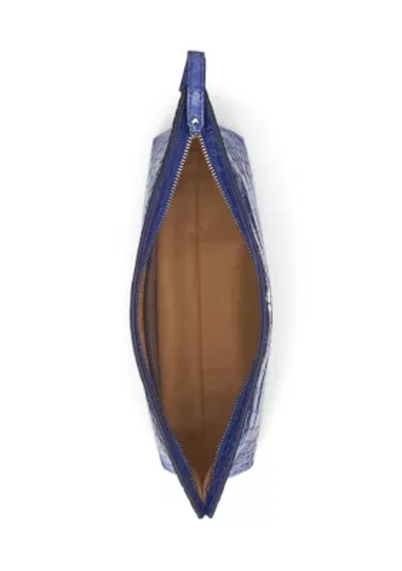 Crocodile Embossed Leather Large Pouch