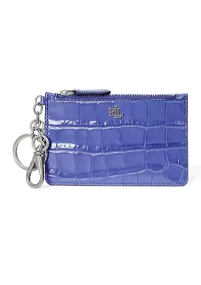 Crocodile Embossed Leather Zip Card Case