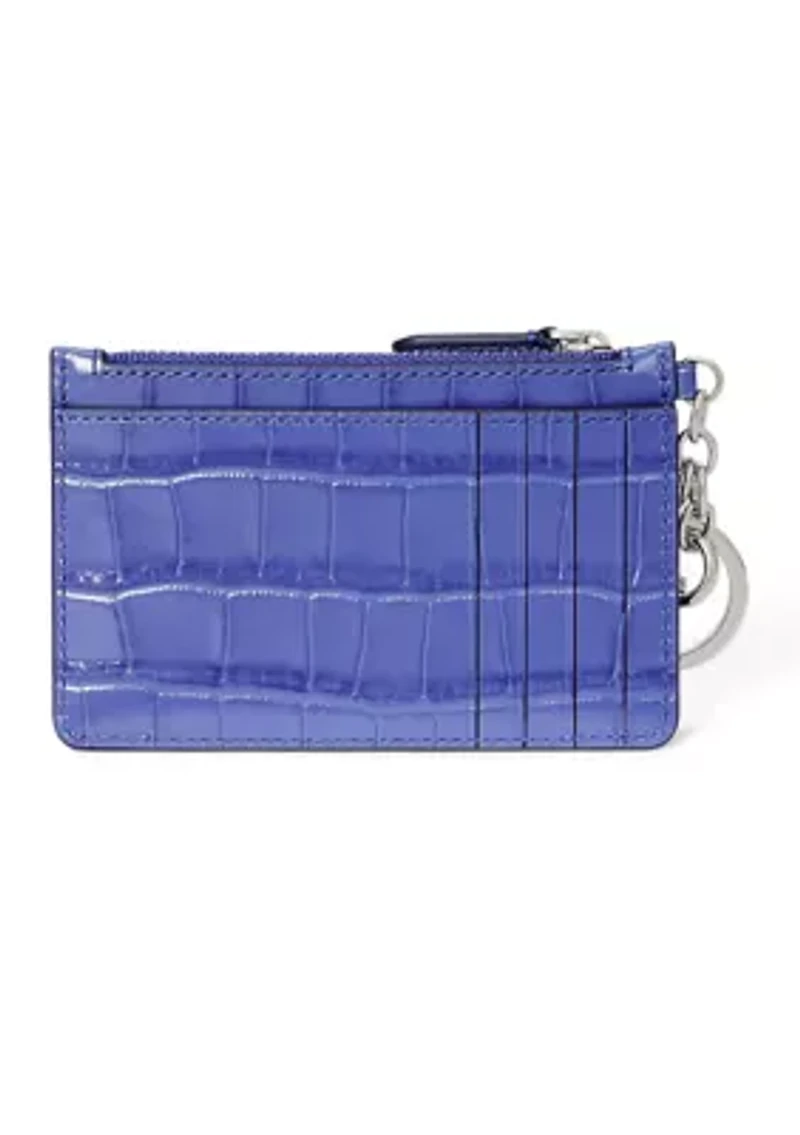 Crocodile Embossed Leather Zip Card Case