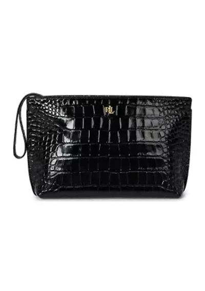 Crocodile-Embossed Leather Large Pouch