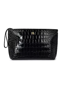 Crocodile-Embossed Leather Large Pouch