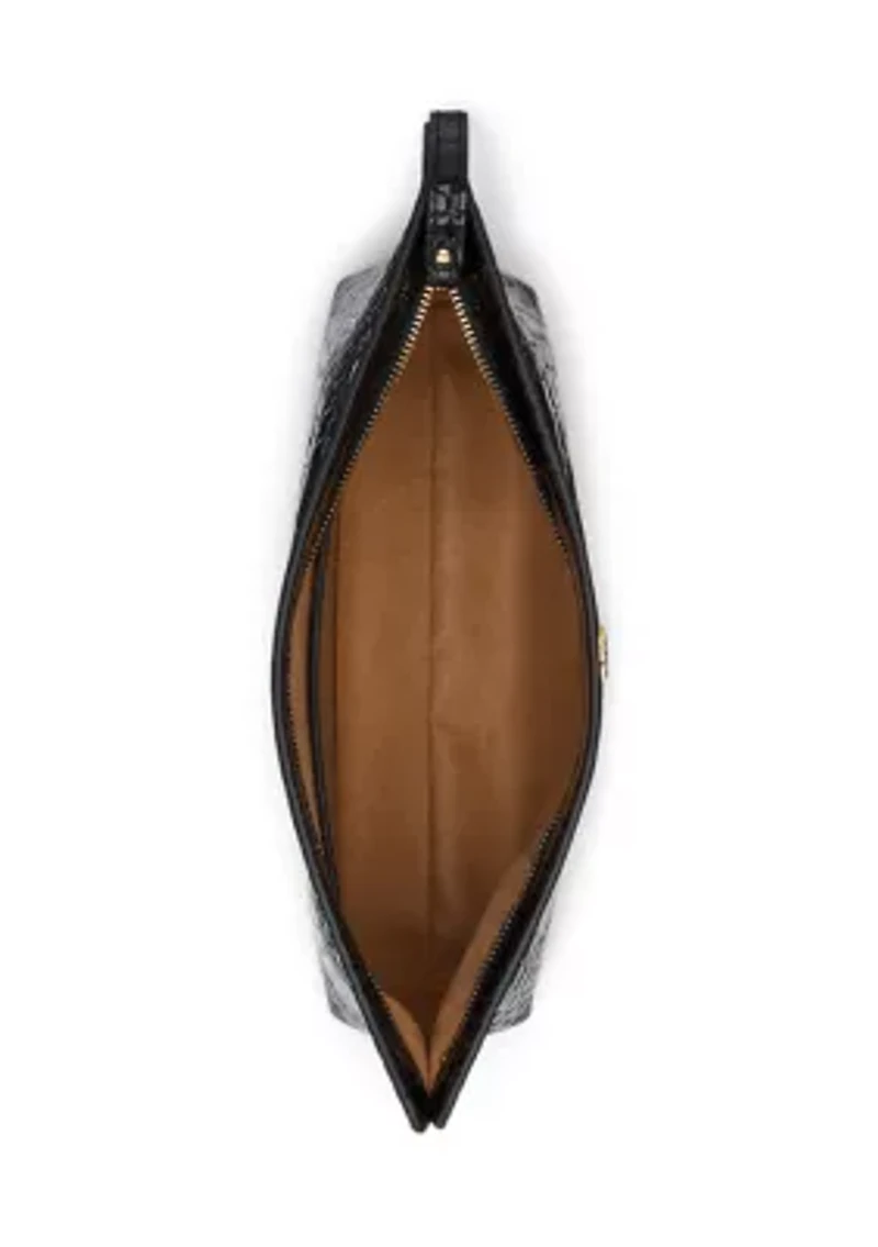 Crocodile-Embossed Leather Large Pouch