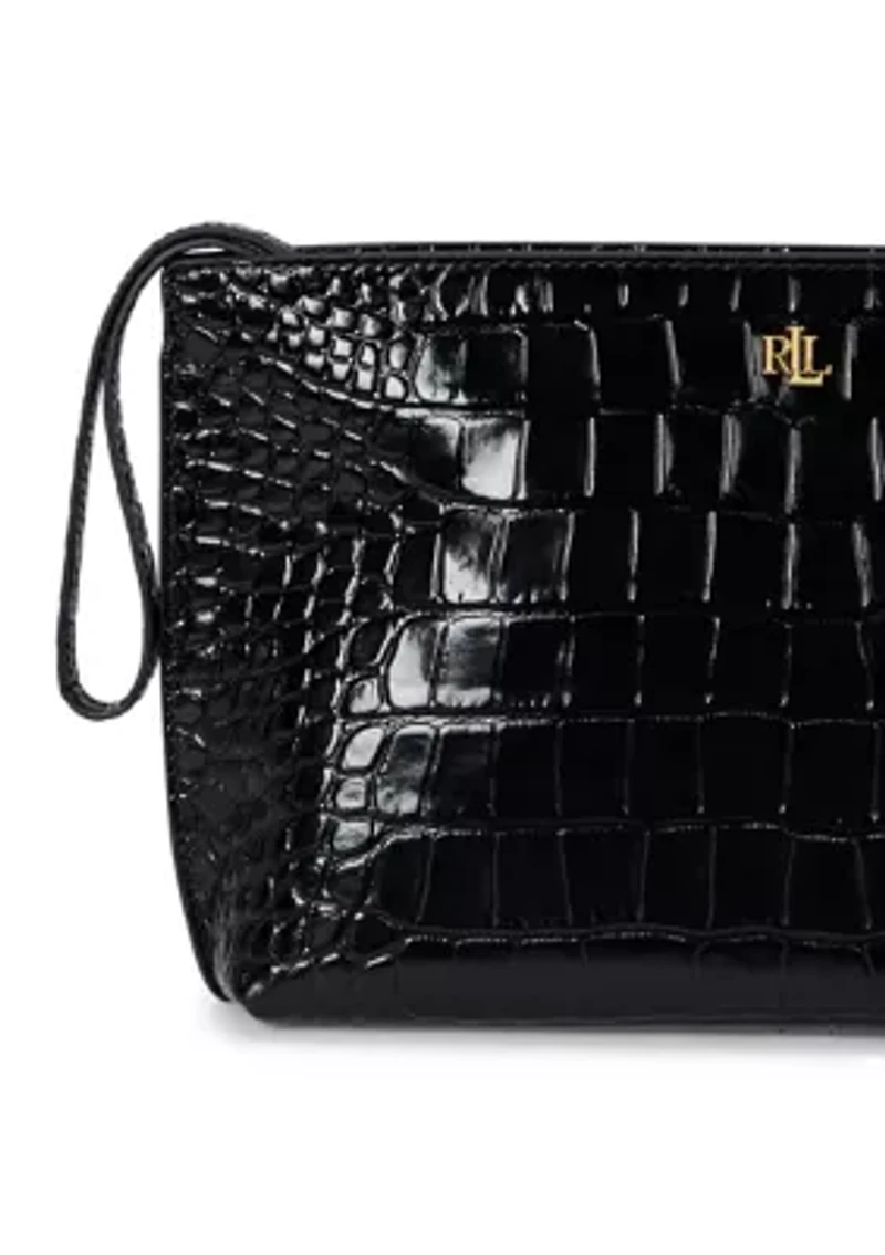 Crocodile-Embossed Leather Large Pouch