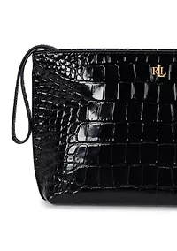 Crocodile-Embossed Leather Large Pouch