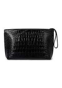 Crocodile-Embossed Leather Large Pouch