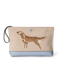 Dog-Embroidered Canvas Large Pouch