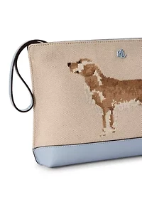Dog-Embroidered Canvas Large Pouch