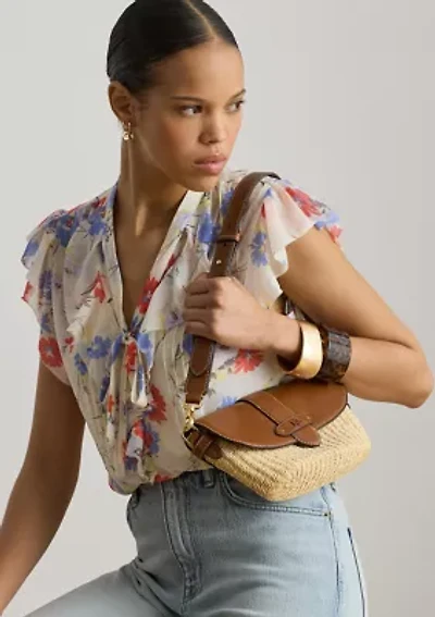 Straw-Leather Small Lynden Shoulder Bag