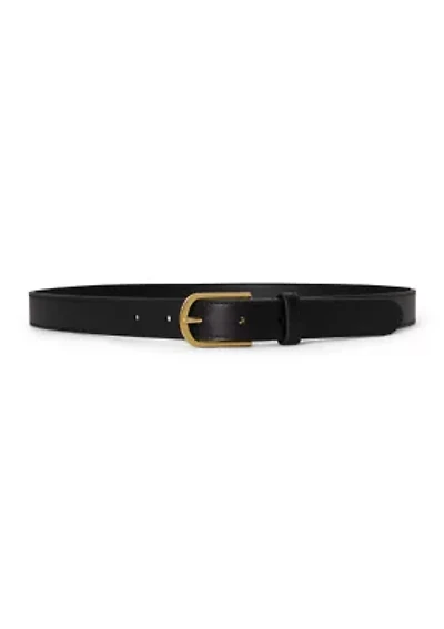 Rounded-Buckle Leather Skinny Belt