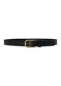 Rounded-Buckle Leather Skinny Belt