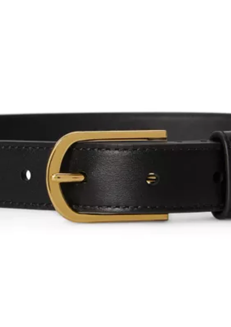 Rounded-Buckle Leather Skinny Belt