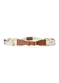 Leather-Trim Rope Skinny Belt