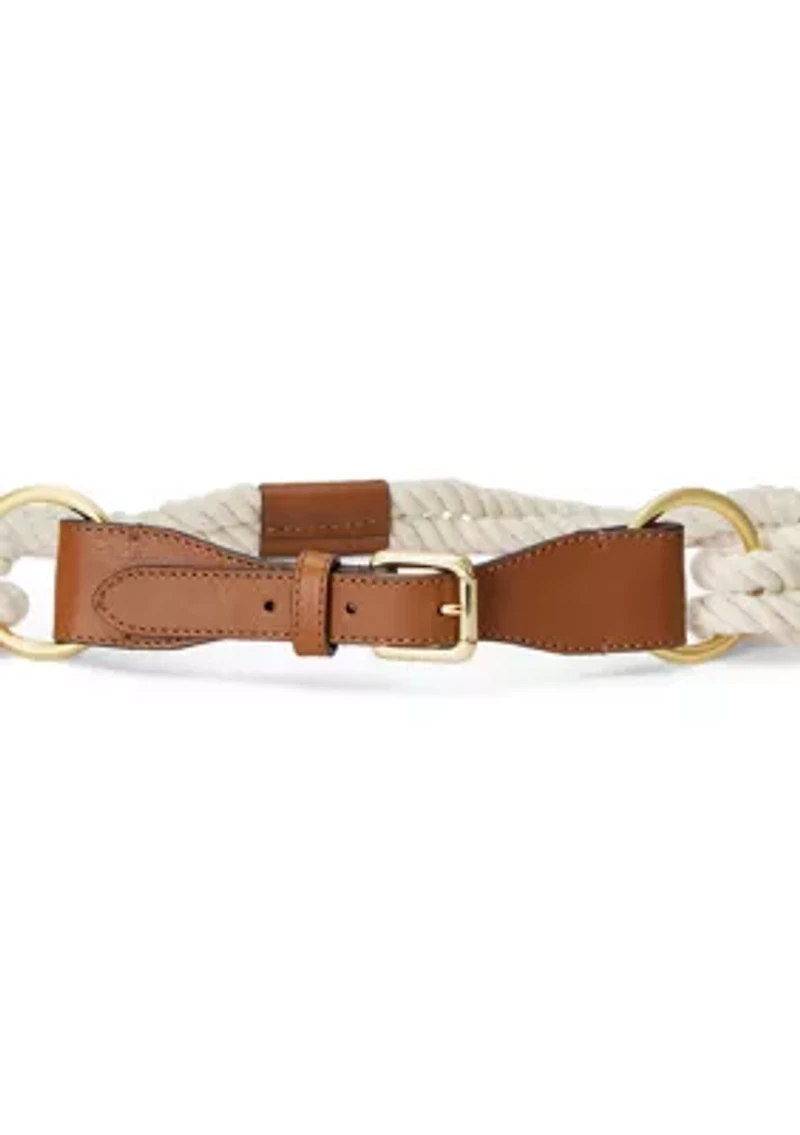 Leather-Trim Rope Skinny Belt