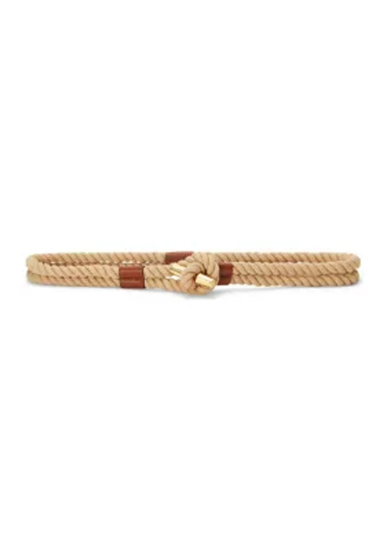Leather Trim Rope Toggle Skinny Belt
