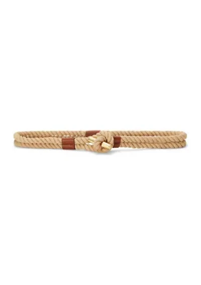 Leather Trim Rope Toggle Skinny Belt