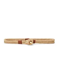 Leather Trim Rope Toggle Skinny Belt