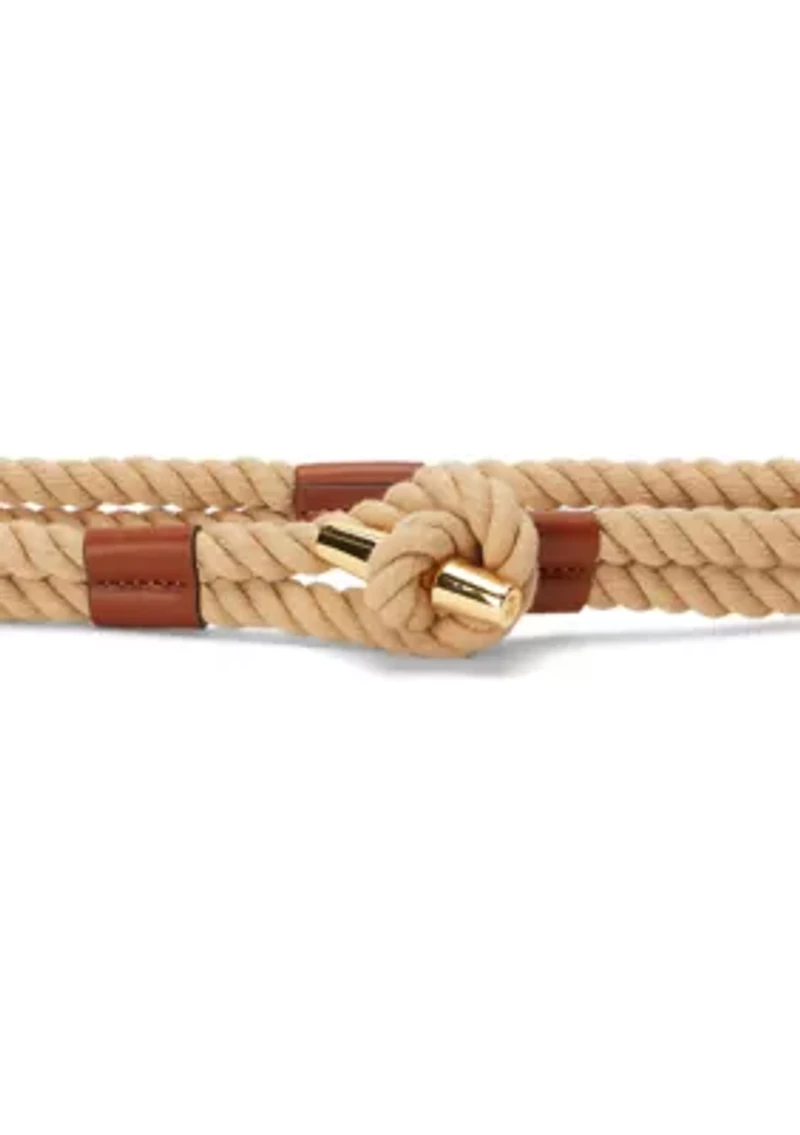 Leather Trim Rope Toggle Skinny Belt